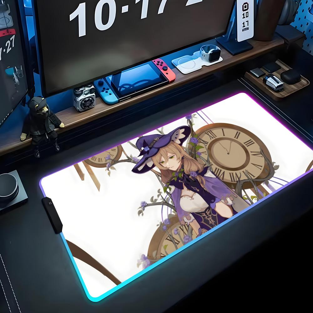 Lisa genshin Коврик для мыши RGB Игровой коврик для мыши Большой светодиодный коврик Настольный коврик для ПК Светящийся коврик для мыши Большие коврики для клавиатуры Настольный ковер с подсветкой