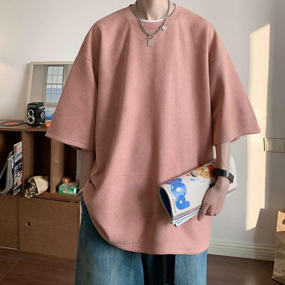 220gsm Тяжелая футболка Мужская летняя замшевая футболка с коротким рукавом в американском стиле High Street Vintage OversizeT
