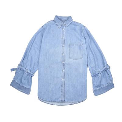 Levis Мода Повседневный Простой Однотонный Поло Деним Рубашка с Длинным Рукавом Женские рубашки Синий 56114-0001