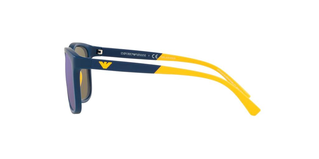 EMPORIO ARMANI Sunglasses EA4184F Matte Blue with Yellow Rubber and Dark Gray Water Mirror Polarized Lenses, Size 49