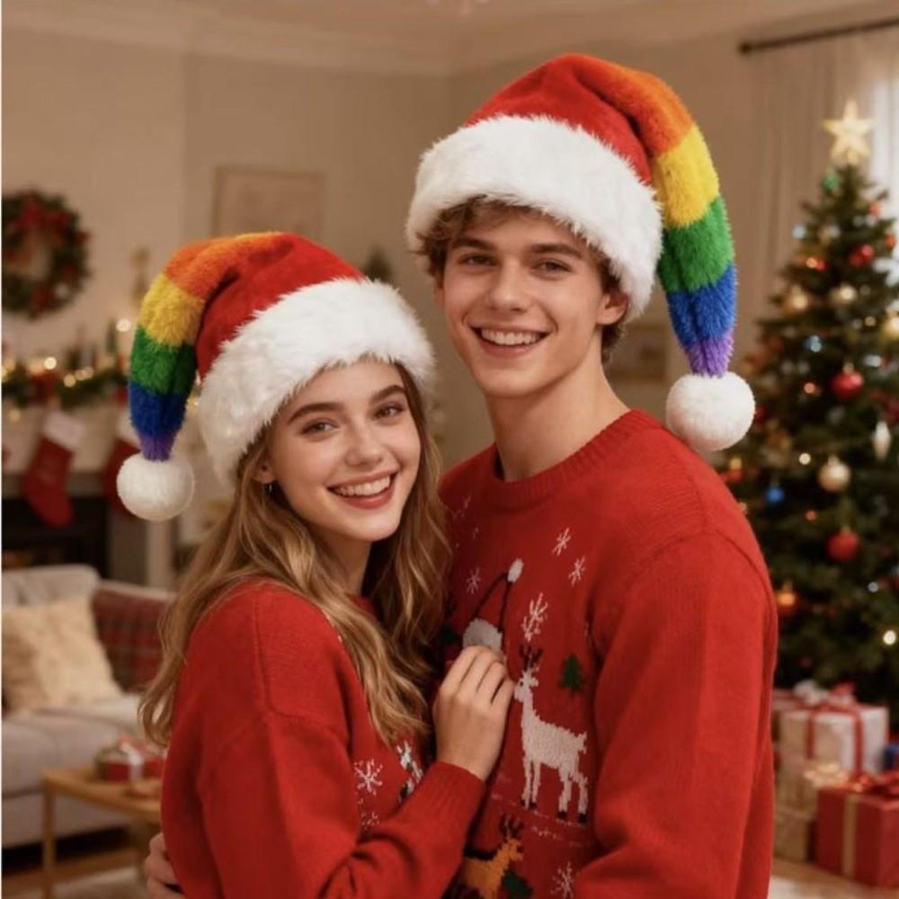Stripe Plush Christmas Hat Plush Brim Santa Claus Hat Fashion Fur Xmas Cap Holiday