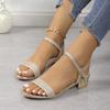 Fashion Gold Women's Sandals Advanced Summer New Style Open Toe Bare Strap Sandals Low Heel Dress Shoes Bag Heel Pumps 36-44