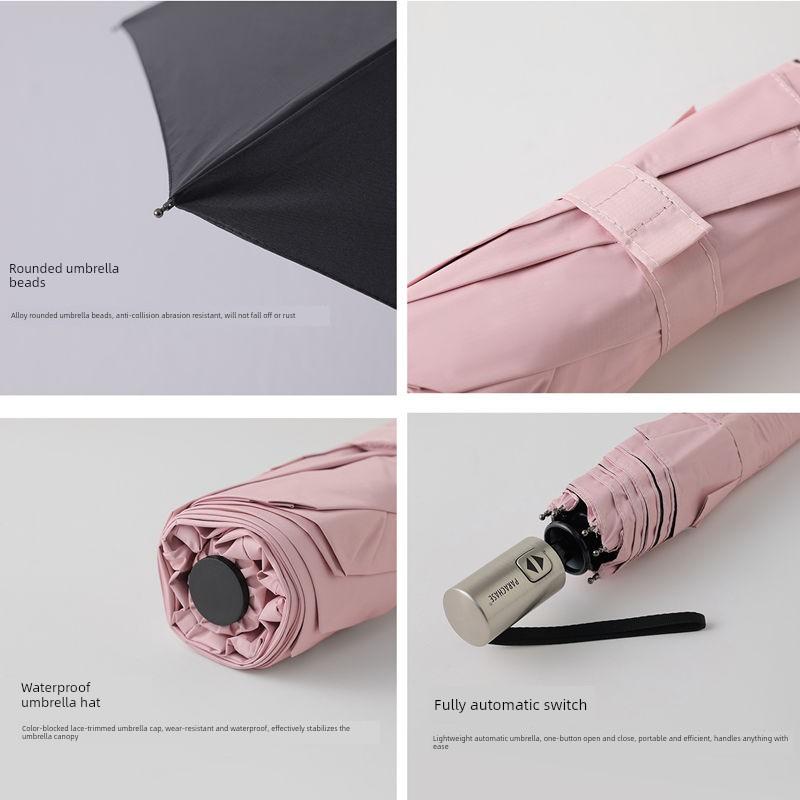 Foreign Trade Ultra-Light, Easy-To-Open and Close, Foldable, Fully Automatic Sun and Rain Umbrella with Black Coating for Sun Protection and Uv