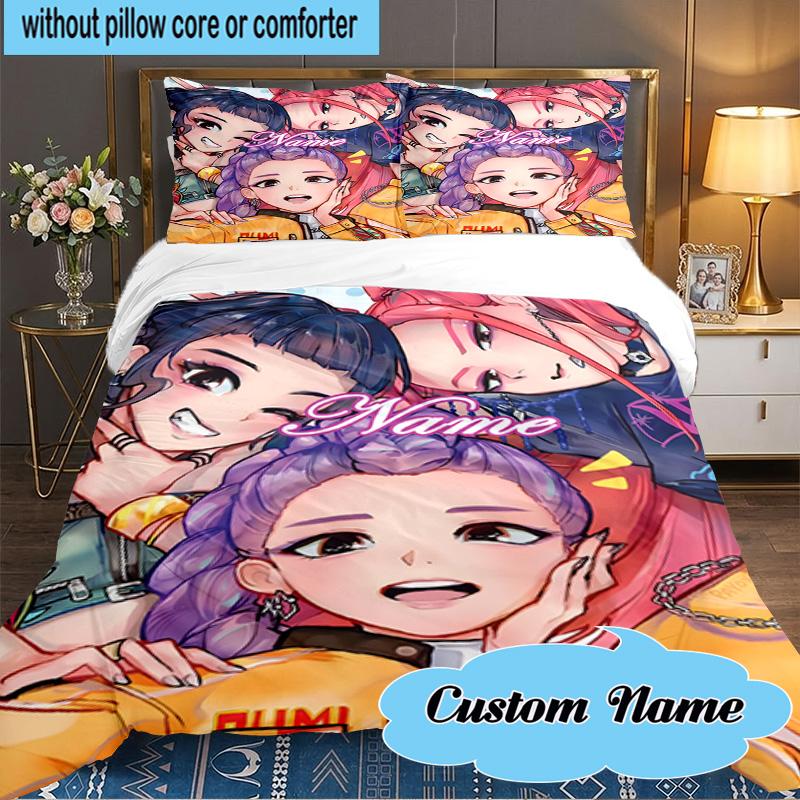Custom Name 3PCS Fantasy Night Trio K-Pop Bedding Set Including 1pc Duvet Cover And 2pcs Pillowcases for Bedroom, Dormitory Gift Home Decor