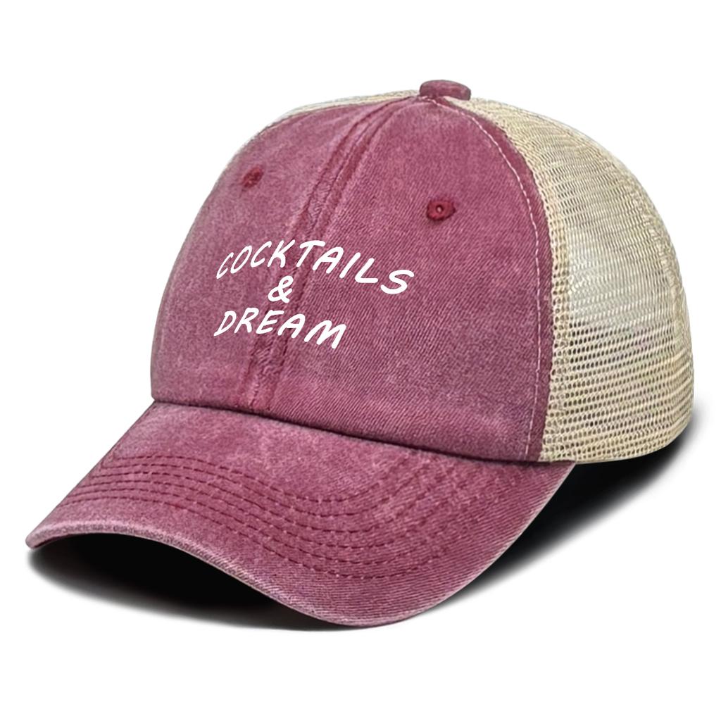 White COCKTAILS AND DREAM Printed Trucker Hat Adjustable Simple Hip Hop Trendy Dad Hat For Gifts Urban Style Travel Sports