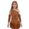 Kids Girls Native American Princess Costume One Shoulder Sleeveless Fringe Suede Dress with Tassel Sleeves - Halloween Cosplay Fancy Dress Outfit
