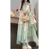 Seaside Vacation Mint Green Sleeveless Neck Dress Irregular Lace Splicing Loose Temperament Long Dress Summer