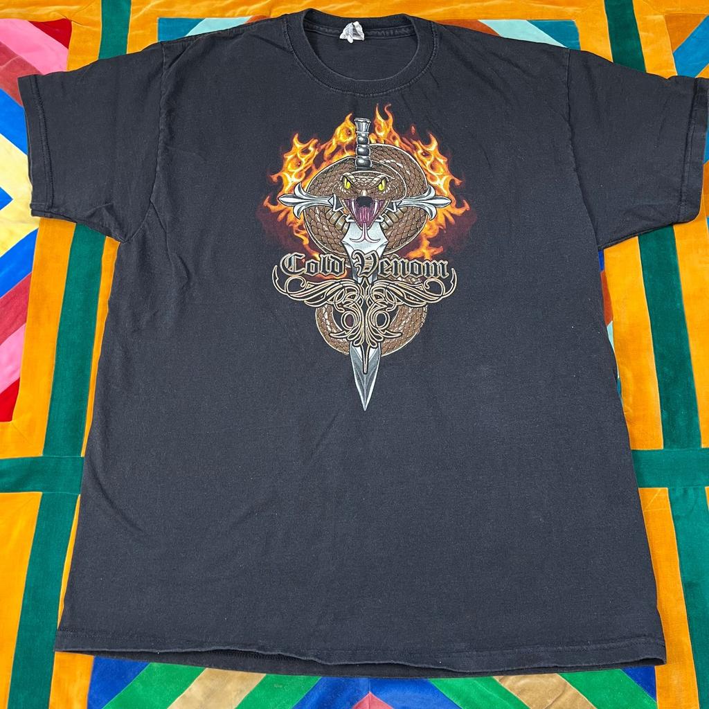 Vintage Y2K T Shirt L Cold Venom Viper & Dagger Chopper Flames Graphic Tee Unisex T-Shirt