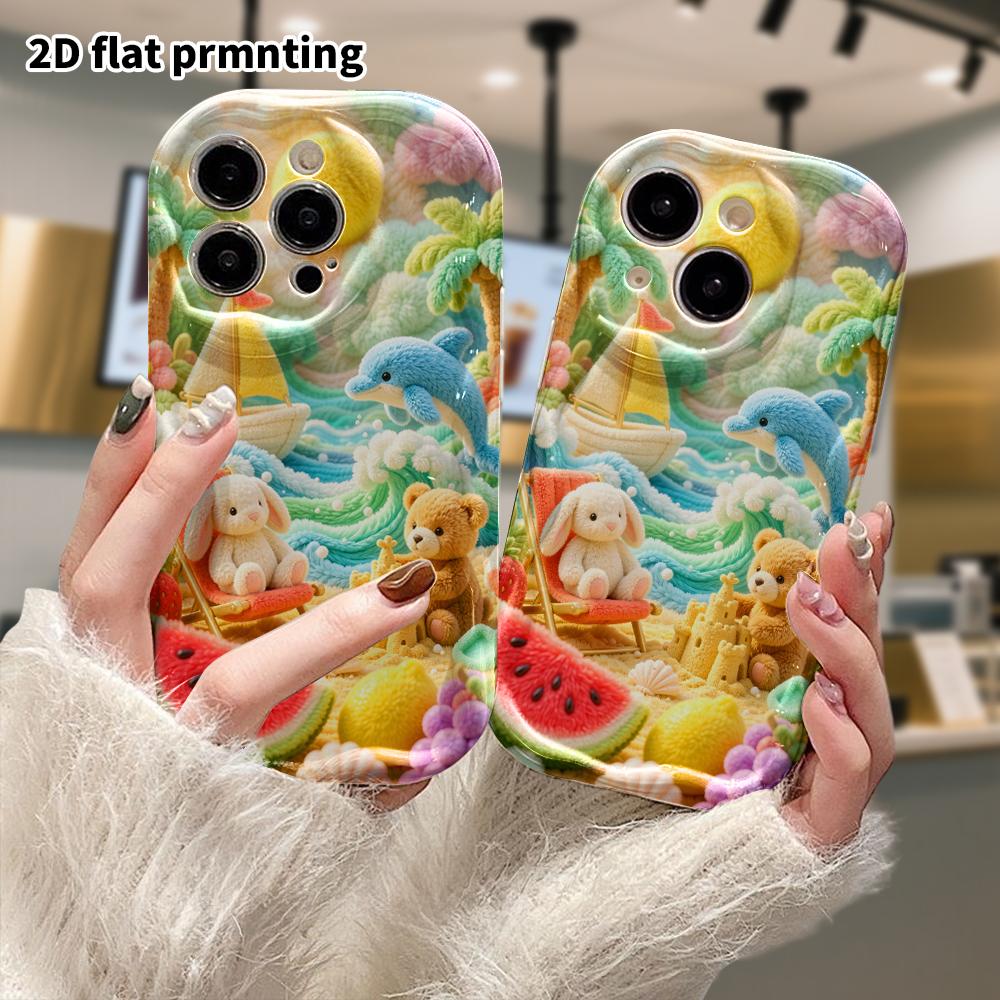 Phone case: 2D flat, suitable for iPhone 18, 17, 16, 15, 14, 13, 12 Pro protective cases, summer beach paradise, perfect holiday gift for Christmas an