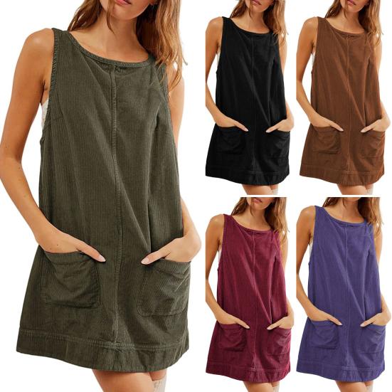 Женское платье с карманами, без рукавов, свободного покроя, однотонное, с открытой спиной, длиной выше колена, для работы и вечеринок, мини-платье