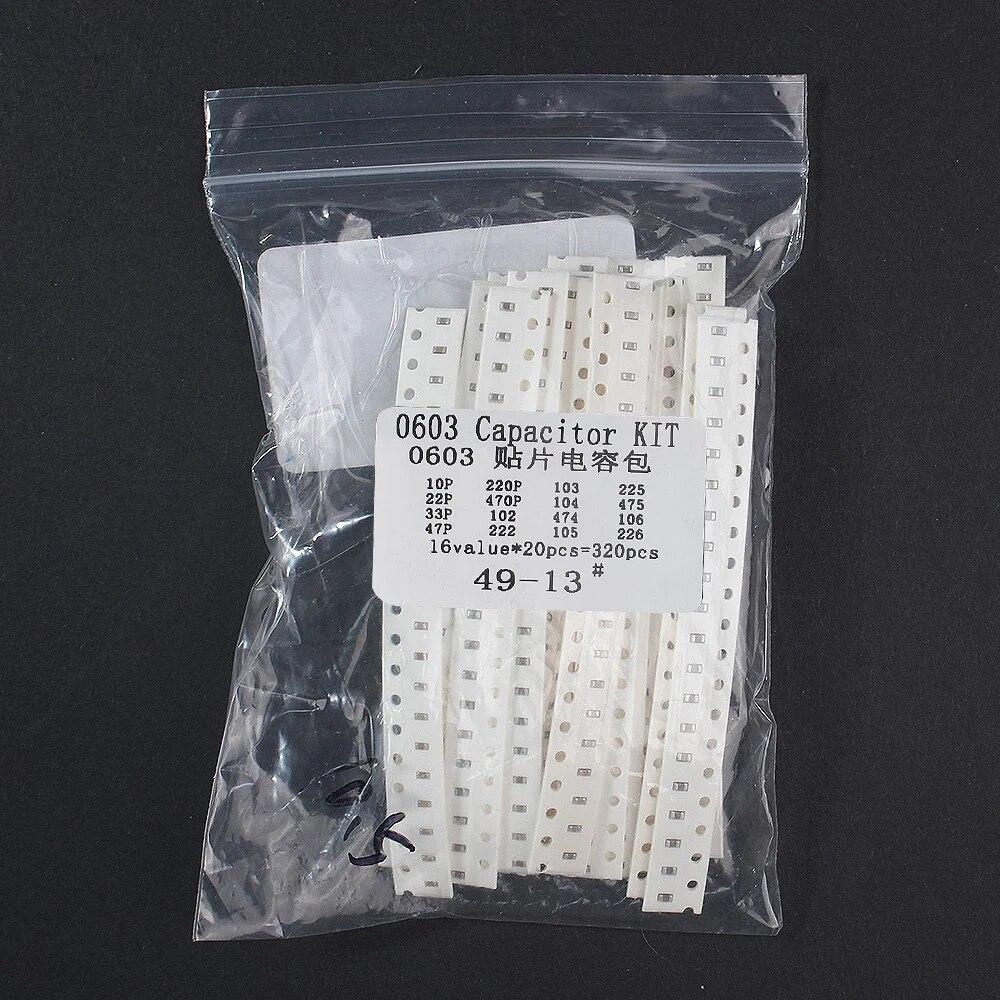 320 шт., 16 значений, конденсаторы SMD, ассорти, набор 0603 0805 1206 10pf ~ 226M 102 103 104 105 106 474 475 для комплекта электроники