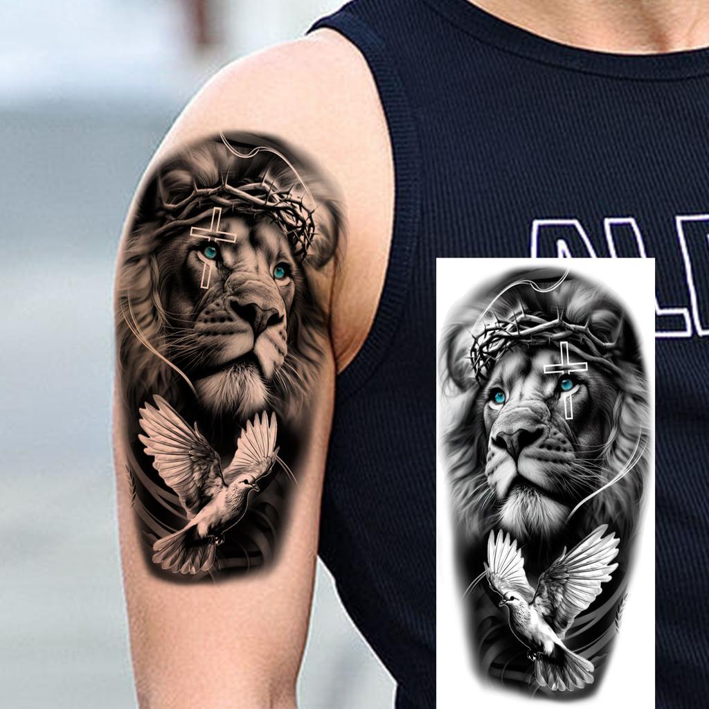 1 Sheet Fierce Tiger Lion Dragon Temporary Tattoos For Men Women Waterproof Wolf Skull Tatoos Long Lasting  Fake Tattoo Stickers