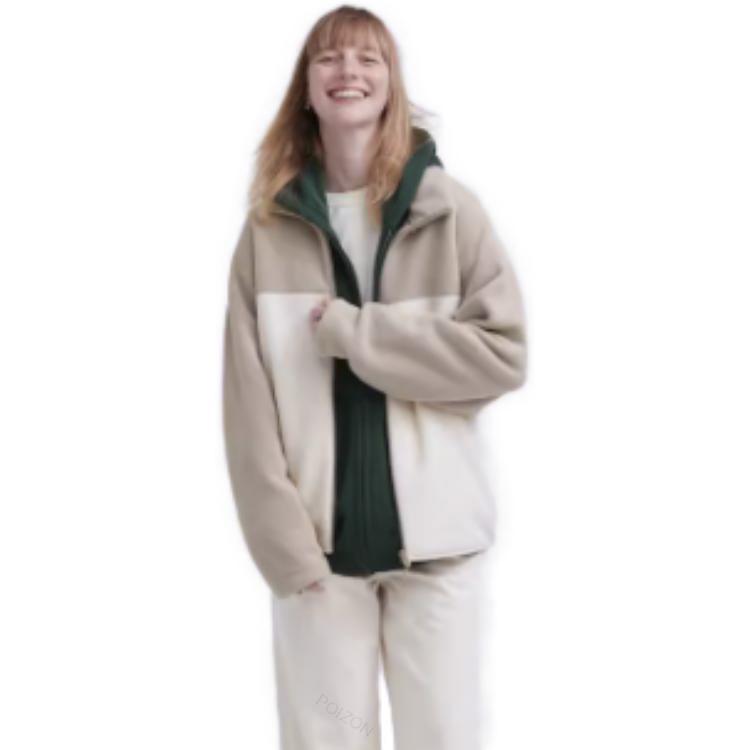 Uniqlo Полосатая повседневная куртка на молнии Унисекс куртки Светло-бежевый 462028-30