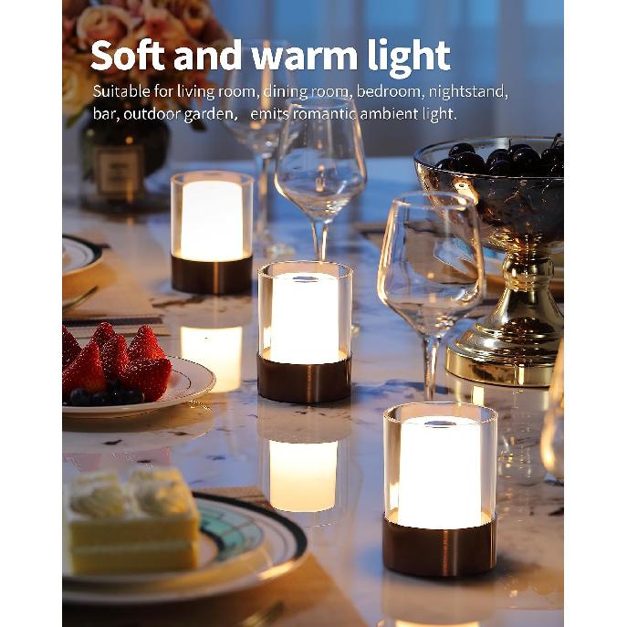 4" Black Cordless Table Lamp Set of 2, Outdoor Rechargeable Lamp | LED, Battery Operated, Portable, Touch Night Light for Dining Room, Camping, Bar,
