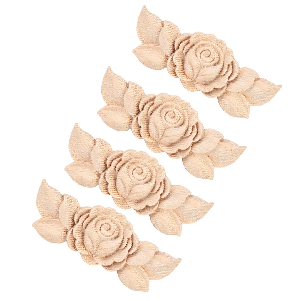 4Pcs Flower Carved Corner Onlay Applique Door Cabinet Vintage Style Furniture Decor(D)