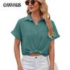 Летняя женская рубашка, новая однотонная рубашка с лацканами и короткими рукавами, свободные топы на пуговицах