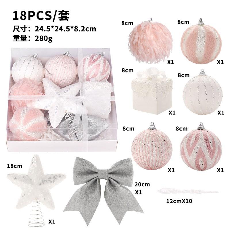Christmas Ornaments Set Ins Pink Foam Baubles Tree Topper Xmas Decorations