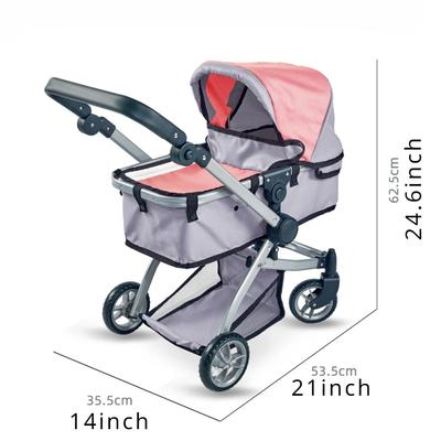 Коляска для куклы 2-в-1 с капюшоном и корзиной для хранения, модная коляска для кукол, игрушка для ролевых игр для детей, подходит для кукол до 18"/45 см