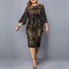 Party Dress Plus Size Ladies Midi Sequin Mesh Long Sleeve Lace Elegant Bodycon XL-5XL Evening Dress