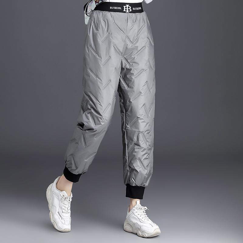 Женские дизайнерские зимние плюшевые пуховые брюки-шаровары, теплые длинные брюки с высокой талией