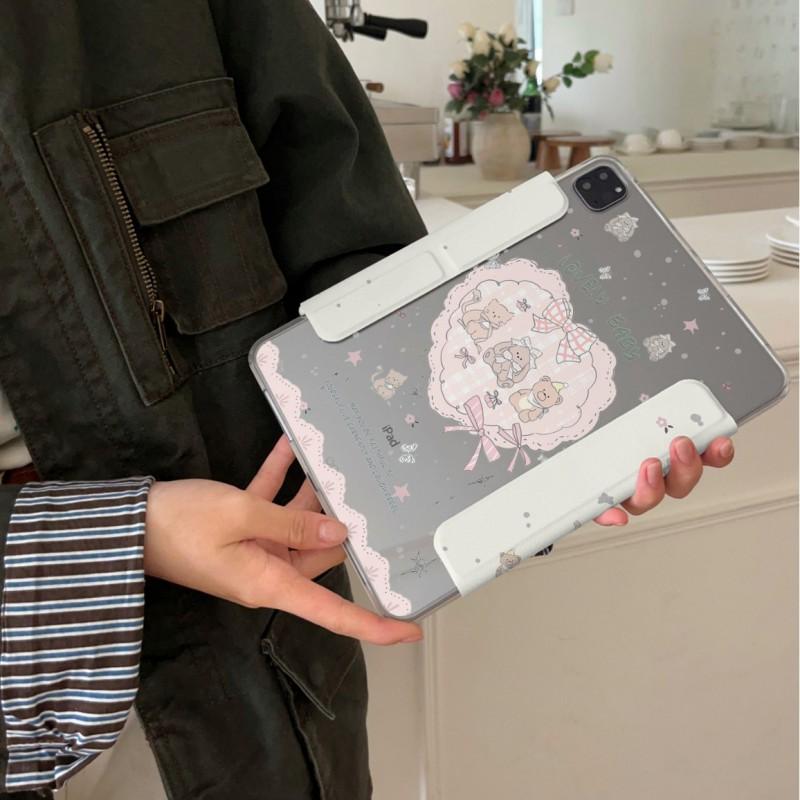 Kawaii Bear IPad Pro 13 Inch Case With Stand Auto Sleep PC Hard Shell Air 5/6 Mini 6