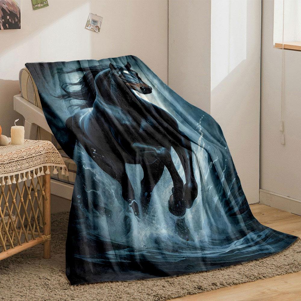 Black Horse Running Water Print Blanket bedroom Blanket for Livingroom Couch lunch break Soft throw for Friend's festival Gift