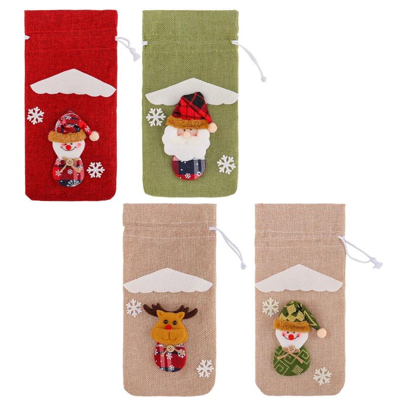 Рождественский льняной старик фигурка чехол для винной бутылки праздничный отель обеденный стол мультяшный трехмерный мешок для вина на шнурке