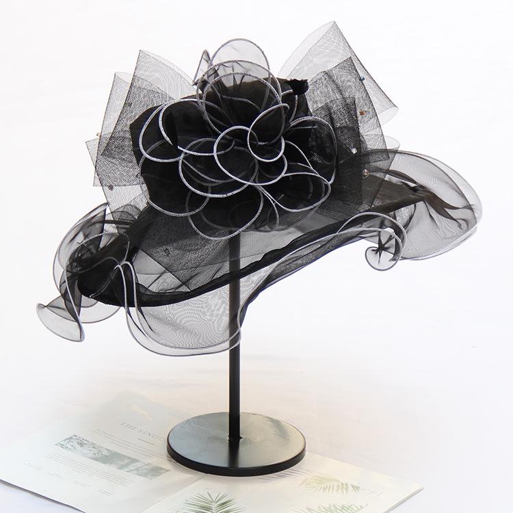 Hat Women's summer sun hat Travel sun protection sun hat Big brim flower organza Folding fashionable versatile beach hat