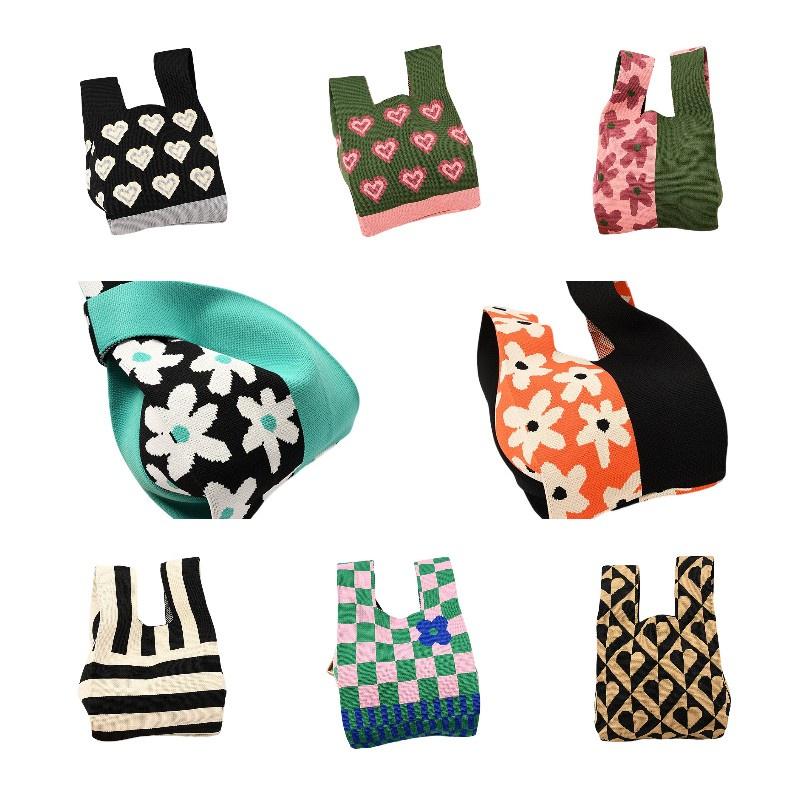 Durable Polyester Fabric Knitted Handheld Bag In 10 Colors For Women