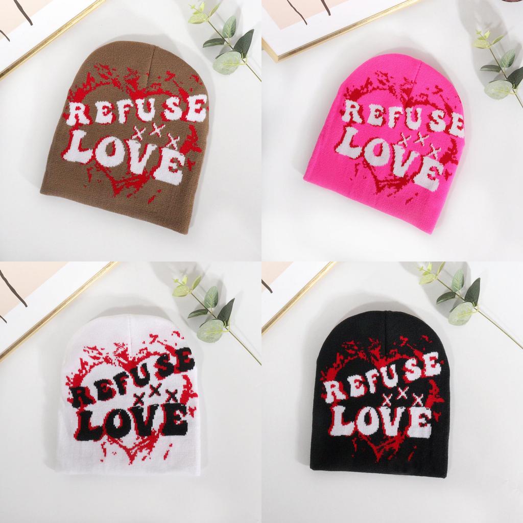 Letter Embellished Knit Cap With Love Text Unisex For Fall Season