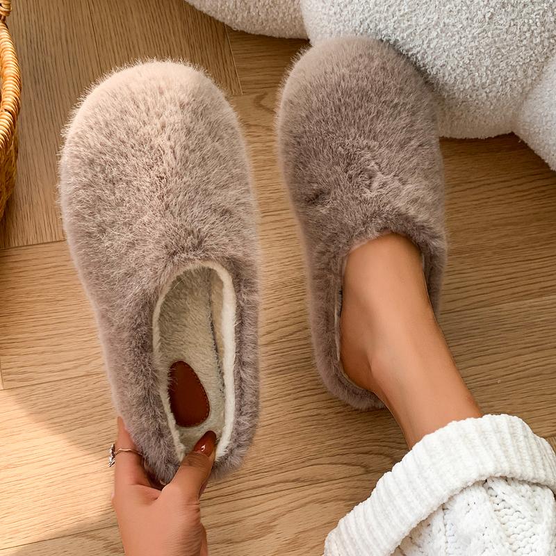 Модные хлопковые тапочки для женщин, осенне-зимние домашние меховые тапочки с толстой подошвой и противоскользящим стилем для домашней обуви для женщин