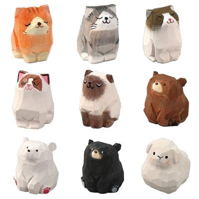 Резная деревянная фигурка медведя, мультяшное животное, настольная безделушка, креативное украшение для автомобиля