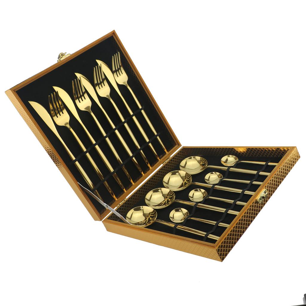 16 шт. Высококачественный роскошный набор столовых приборов Rainbow, вилка, нож, ложка, черный набор столовых приборов из нержавеющей стали с подарочной коробкой для отеля