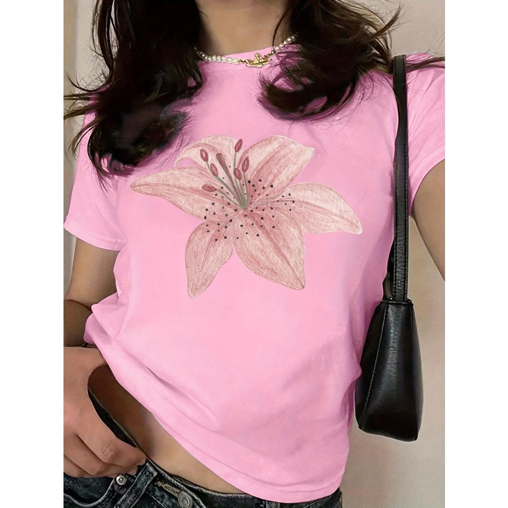 Plus Size Women's Casual Floral Print Women's Crewneck Casual Short Sleeve T-Shirt Summer Harajuku Streetwear Tops Tees Clothes