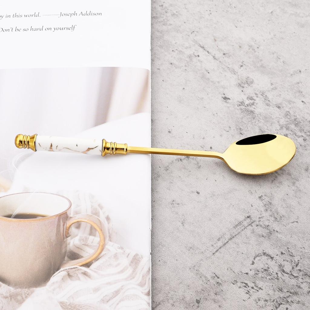 Креативная керамическая ручка, кухонные аксессуары, набор обеденных ложек с имитацией мрамора, ложка из нержавеющей стали, посуда