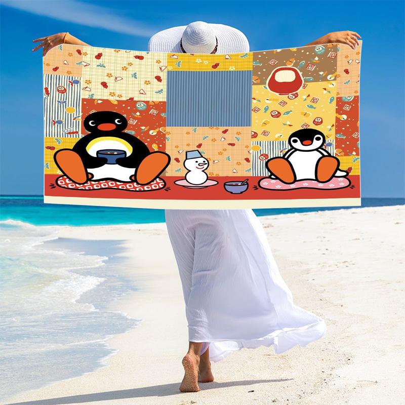 Pingu penguin Print Beach Towel, Large Soft Quick Dry Towel for Beach Camping Swimming