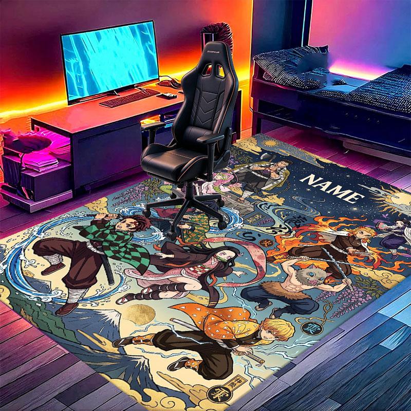Custom Name Personalized Demon Slayer Print Carpet, Versatile Home Decor Rug, for Playroom, Apartment, Balcony, Entryway, Hallway Gift