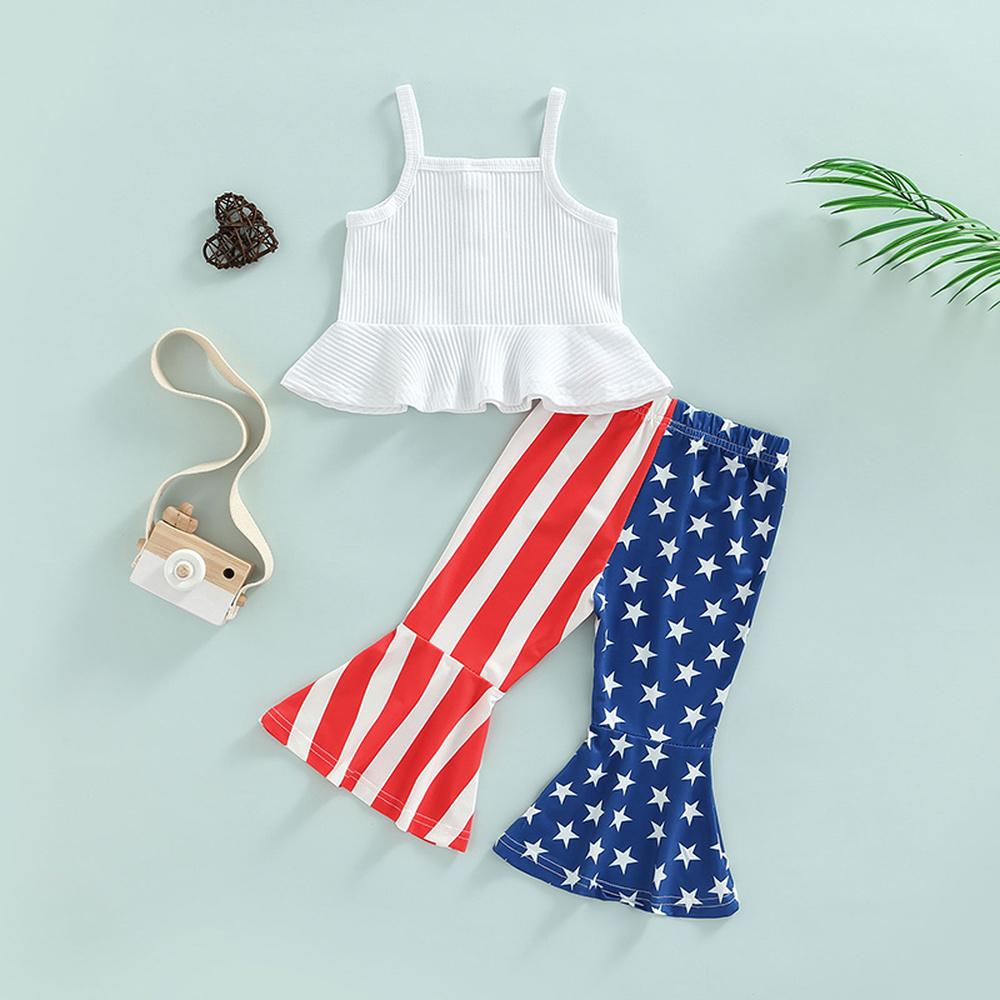 Белый жилет для маленьких девочек, топ и брюки-клеш с принтом в виде звезд, комплект из 2 предметов, одежда для детей 1–5 лет