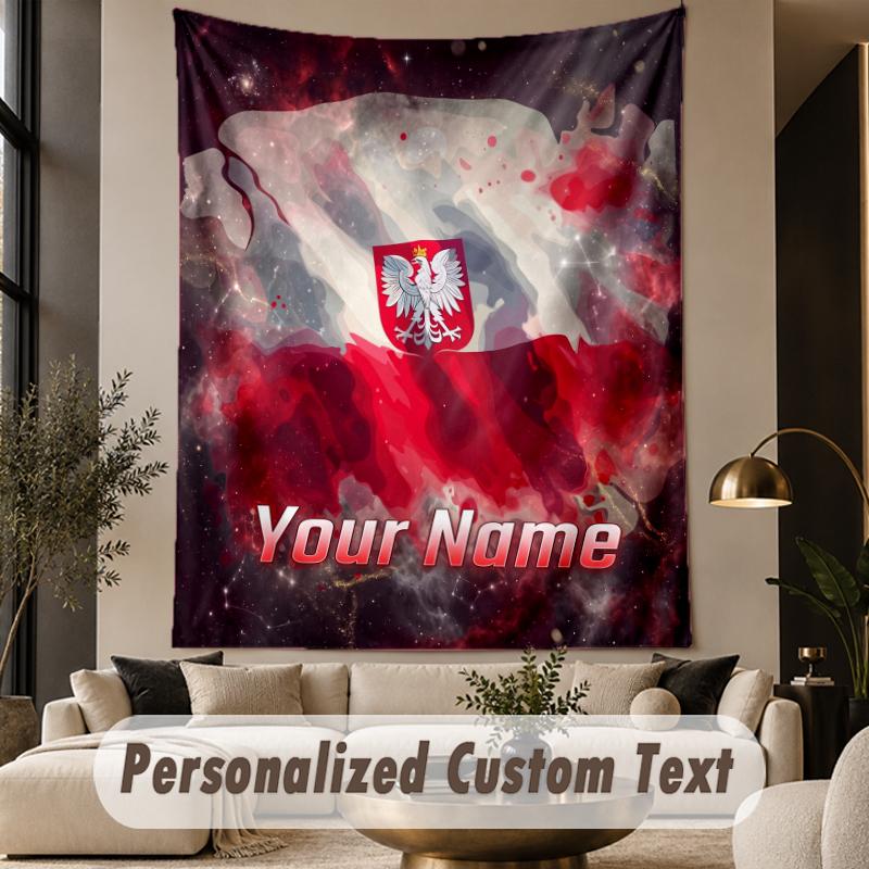 Custom Text Tapestry Poland Football Print Wall Tapestry Indoor Living Room Wall Decor