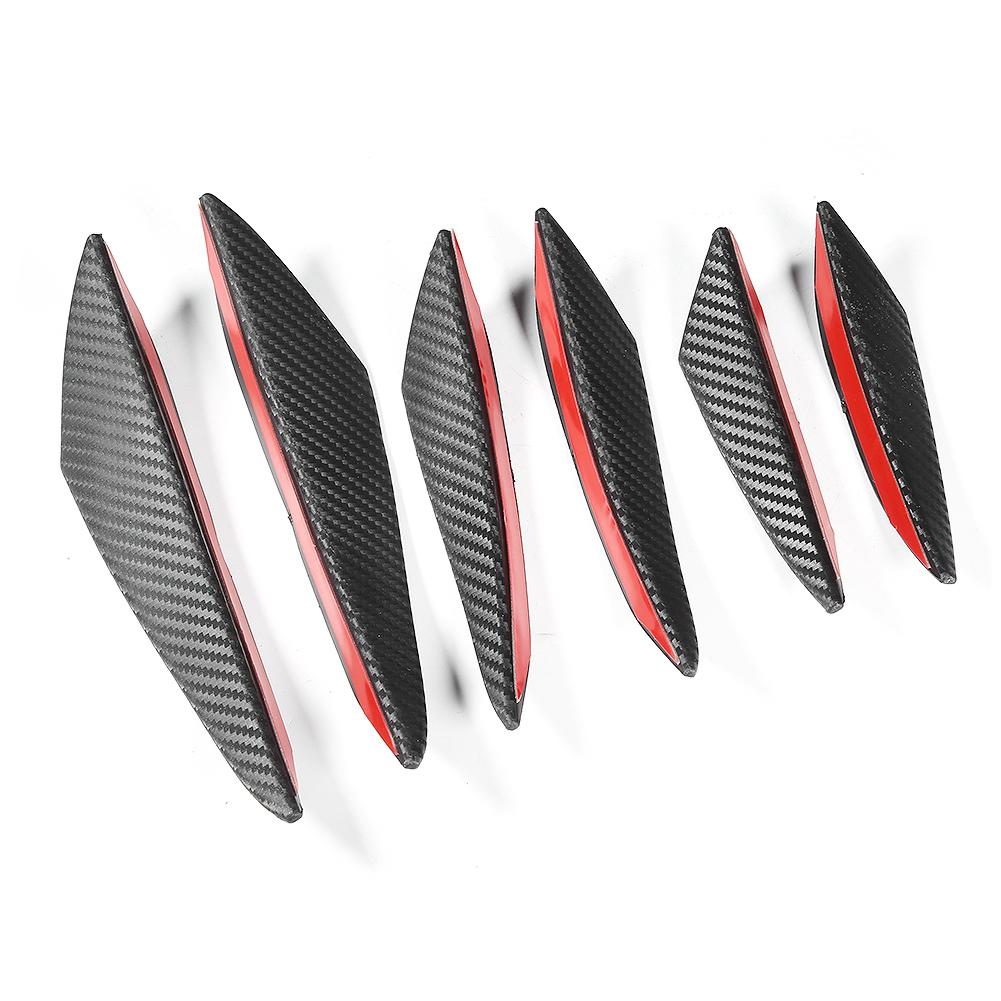 6pcs Carbon Fiber Texture Car Bumper Fin Canard Splitter Diffuser Valence Spoiler Lip