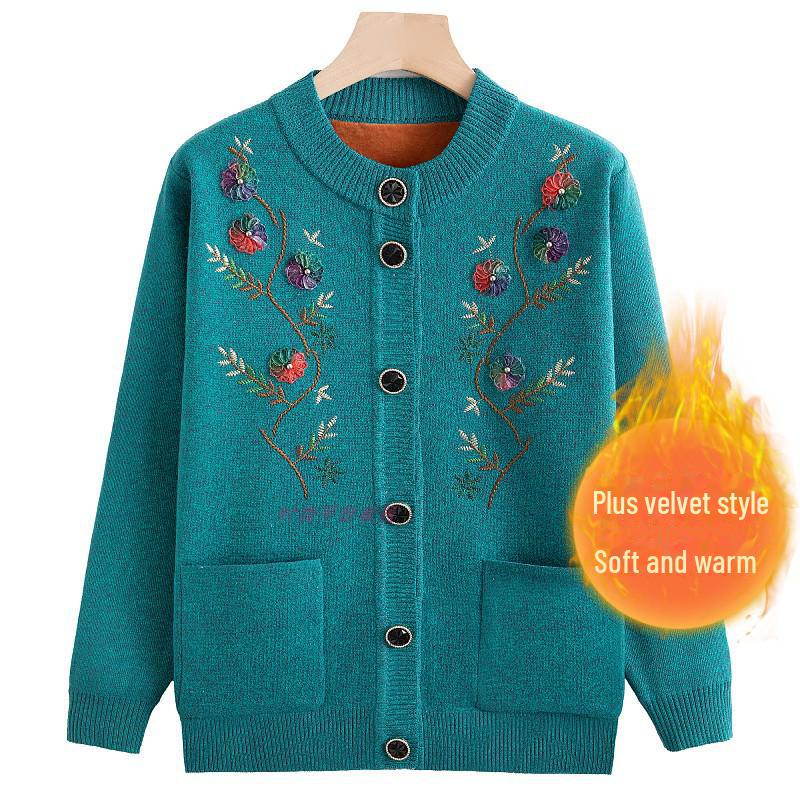 Зимний кардиган Grandma's Plus Velvet для женщин среднего и пожилого возраста - плотный, уютный топ на весну и осень