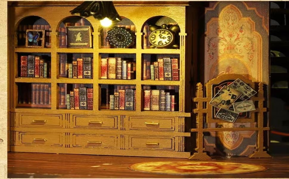 FSEARRT Кукольный домик DIY Набор Миниатюрный кукольный домик Гостиная Предмет для релаксации Набор для книжного магазина, Набор, Декор, Подарок, (Сумерки (Пылезащитный чехол))