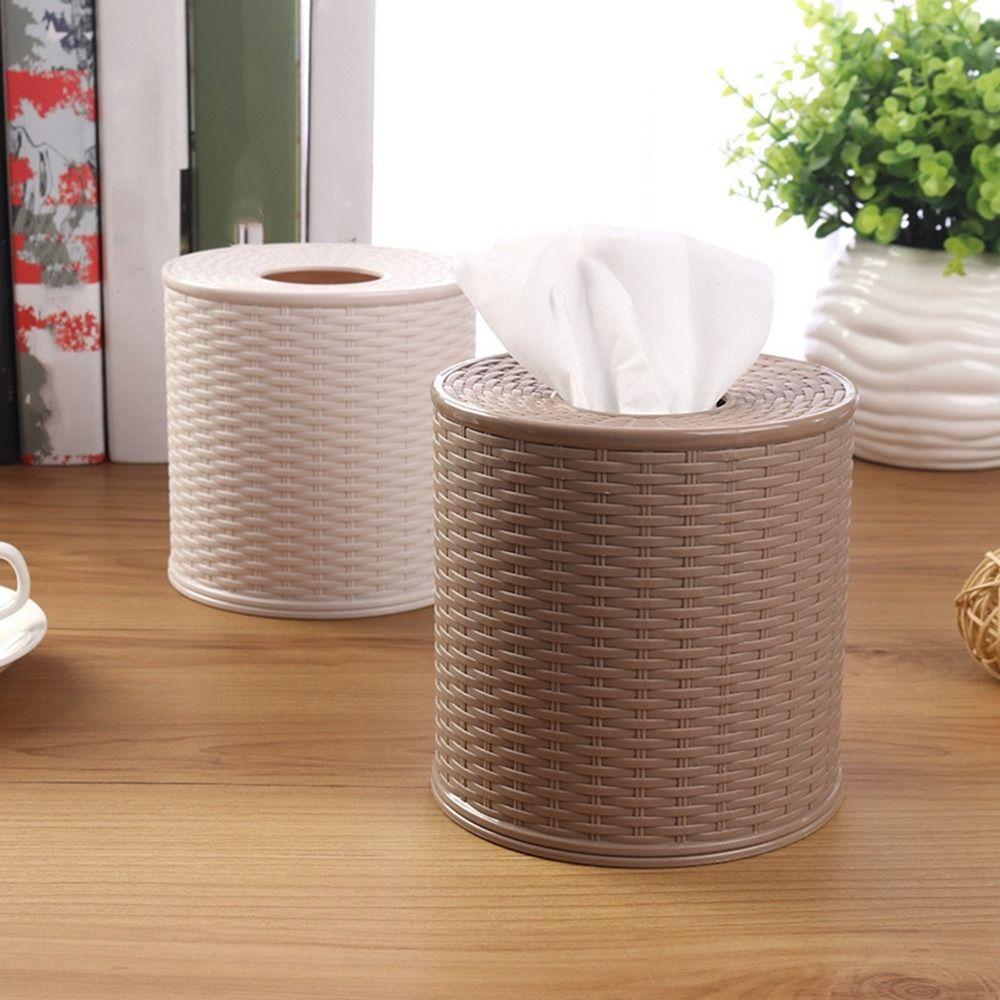 Beige/Dark Brown Simulation Rattan Tissue Storage Box Decorative Roll Paper Rack Container Kitchen