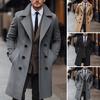 Men Long Woolen Coat Lapel Long Sleeve Solid Color Windbreaker Pockets Double Breasted Solid Color Mid-length Outwear