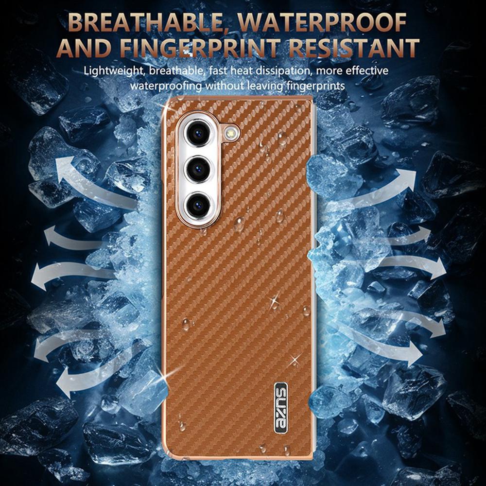 AZNS For Samsung Galaxy Z Fold6 5G Case Electroplating Carbon Fiber Texture PU+TPU Phone Cover