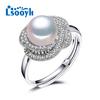 LSOOYH Natural Freshwater Pearl Rings For Women Fashion Cubic Zirconia CZ Wedding Engagement Ring