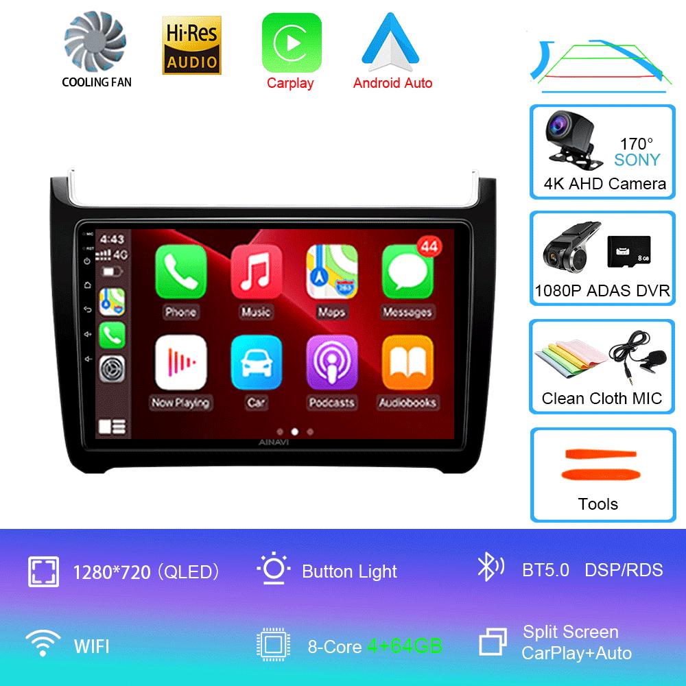 Автомобильное радио Android 14 Carplay 4G+Wifi для Volkswagen VW polo 5 sedan 2008-2020 Мультимедийный плеер Стерео GPS 2 Din DVD Головное устройство
