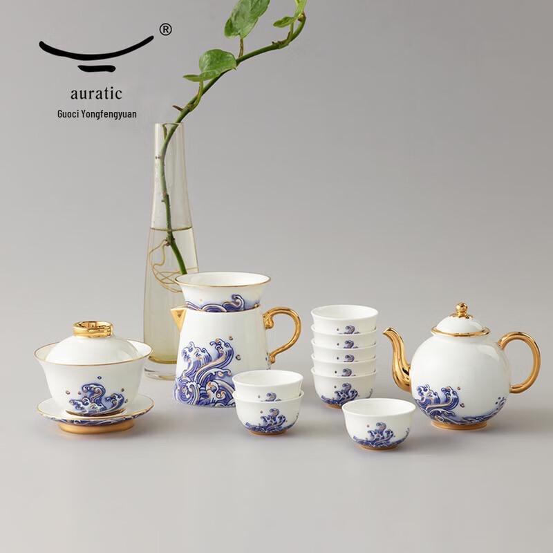 Auratic Mr. Porcelain 'Pearl on the Sea' 15-Piece Tea Set