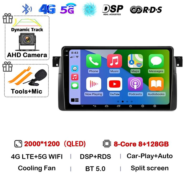 Android 14 автомобильное радио для BMW E46 M3 1998-2006 мультимедийный видеоплеер 2Din 4G WIFI GPS навигация Carplay головное устройство 360 камера