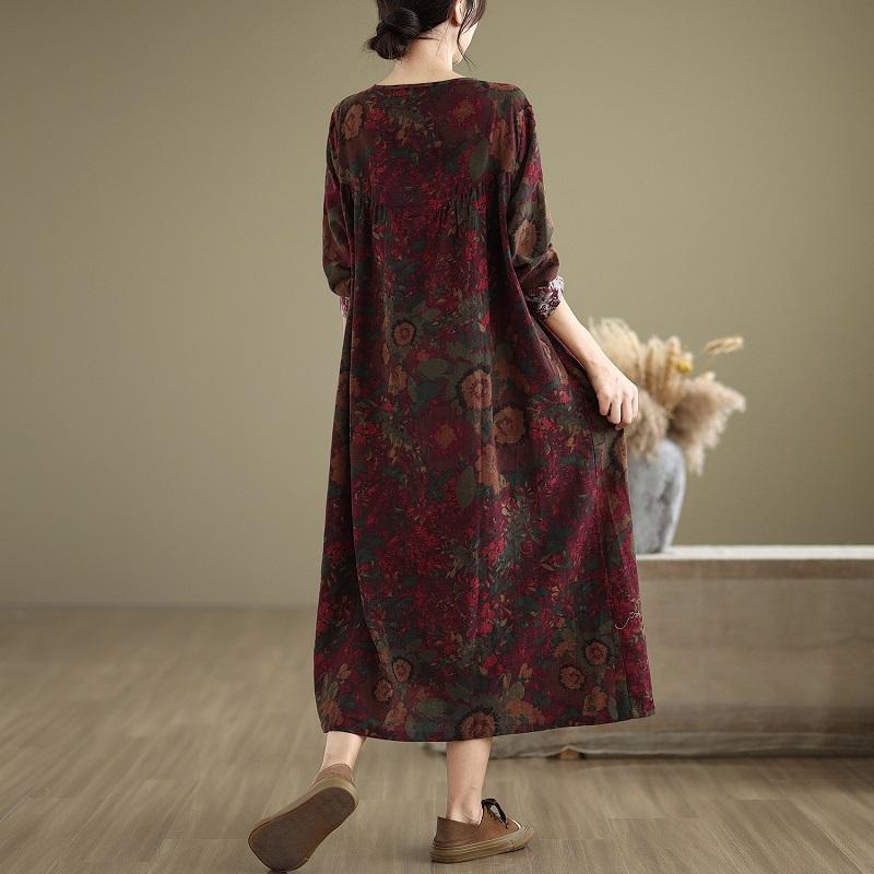Длинный рукав Большие размеры Хлопок Лен винтажные цветочные новинки в платьях для женщин повседневное свободное платье весна-осень